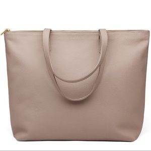 Classic Leather Zipper Tote - Stone